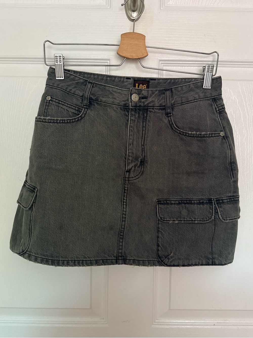Lee Gray Denim Cargo Mini Skirt Korean Streetwear Y2K Utility Skirt